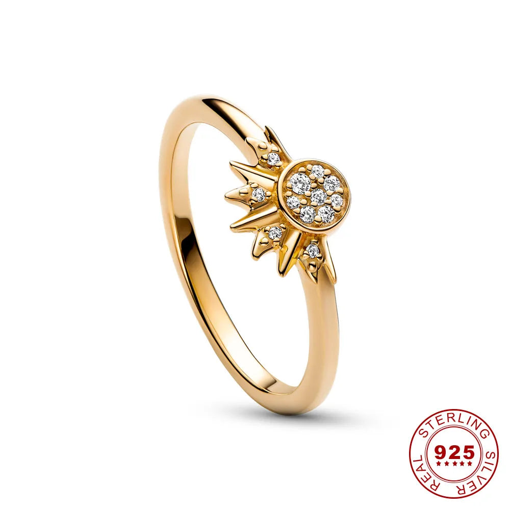 Bague en cristal argenté lune-soleil scintillante