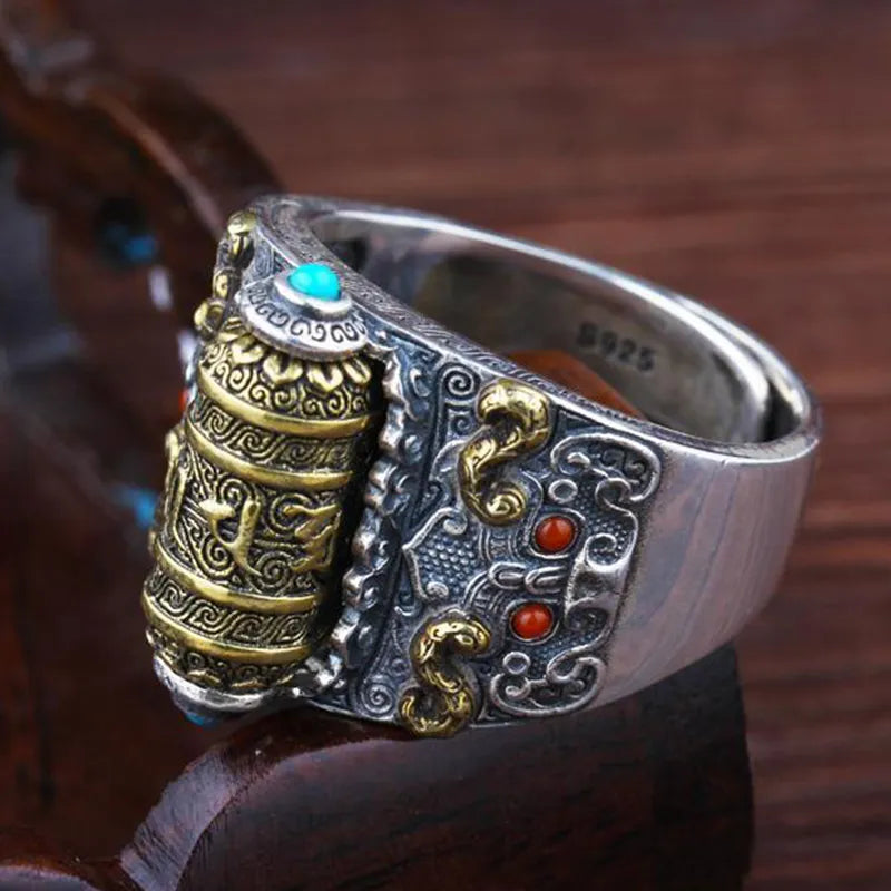 Bague en argent porte-bonheur rotative