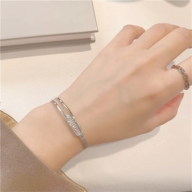 Bracelet ouvert en argent sterling 925 avec zirconia