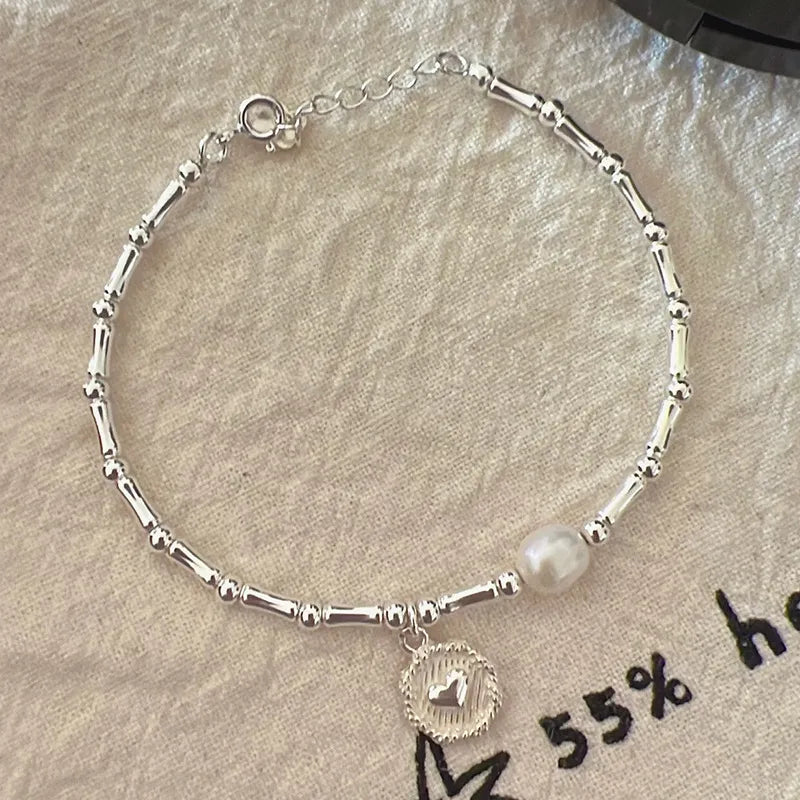 Bracelet en perles de bambou en argent sterling