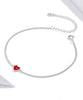 Bracelet ajustable en argent sterling 925 avec charme en forme de cœur rouge