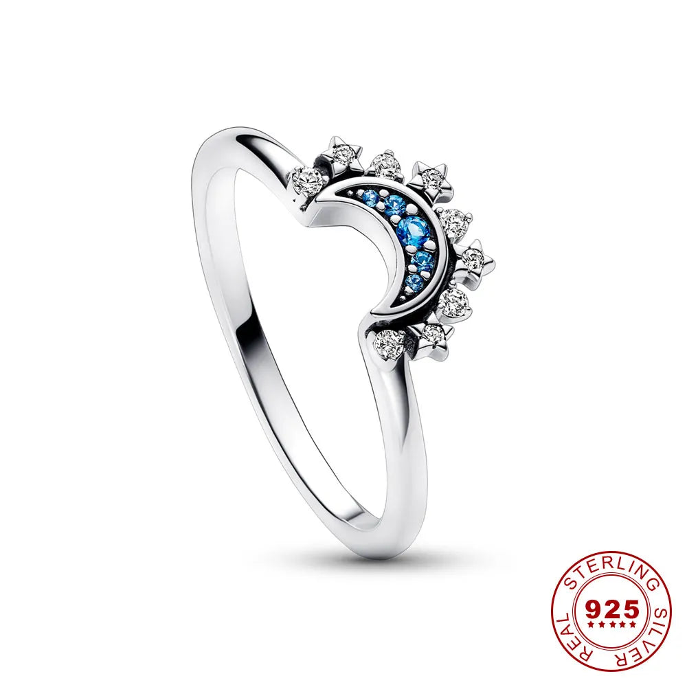 Bague en cristal argenté lune-soleil scintillante