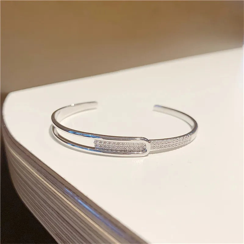 Bracelet ouvert en argent sterling 925 avec zirconia
