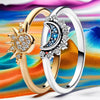 Bague en cristal argenté lune-soleil scintillante