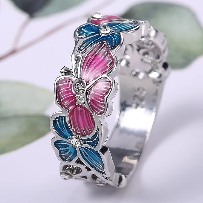 Bague Papillon en Émail Exquise