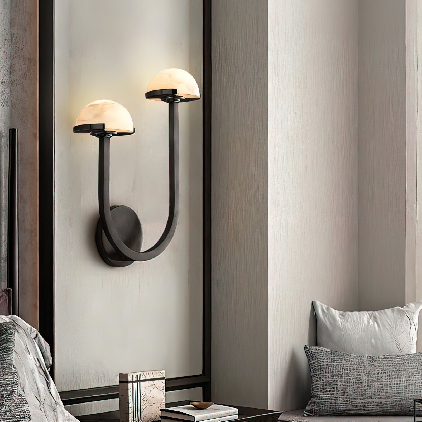 Applique Murale Champignon en Albâtre – Design en Pierre Naturelle Élégant avec Éclat LED Chaleureux