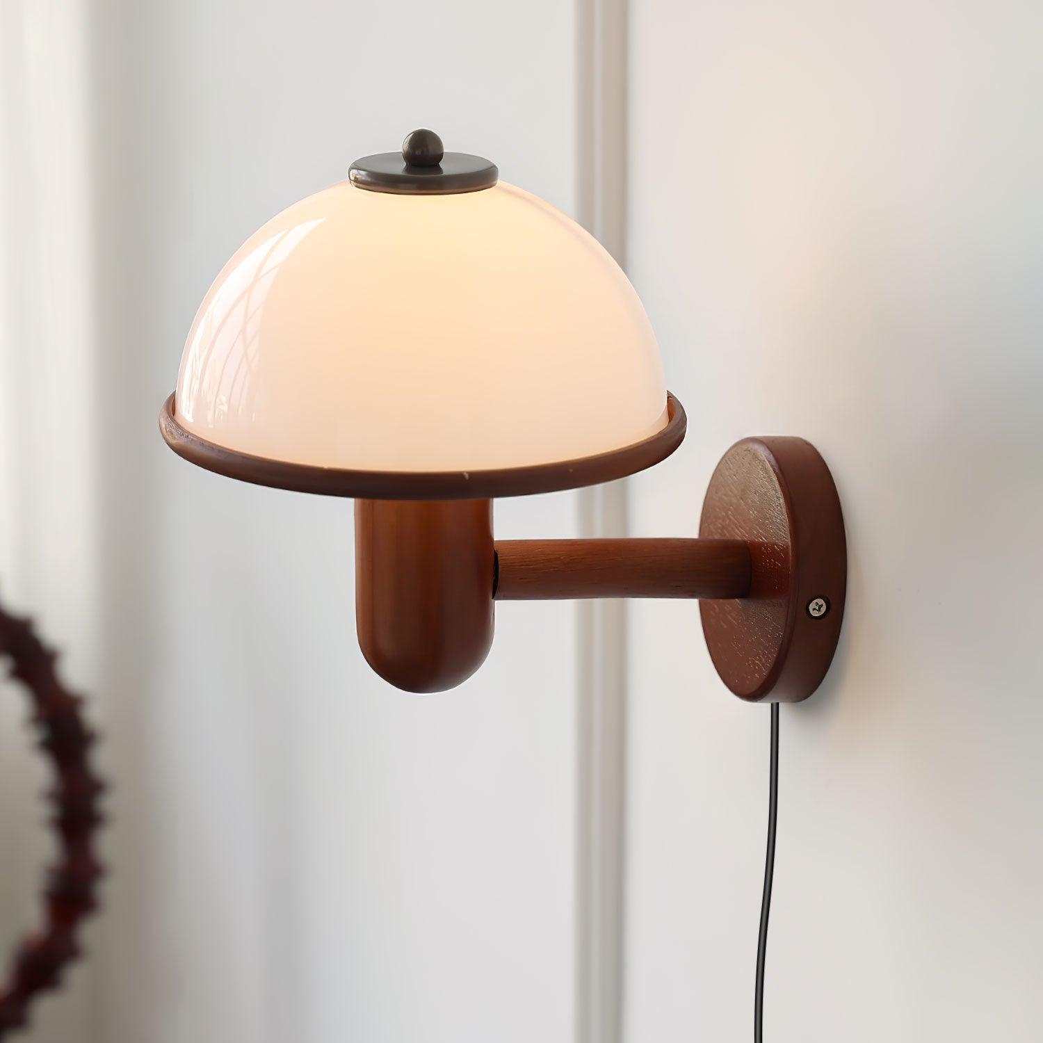Applique Murale en Bois Champignon – Finition Chêne Élégante avec Douce Lumière LED