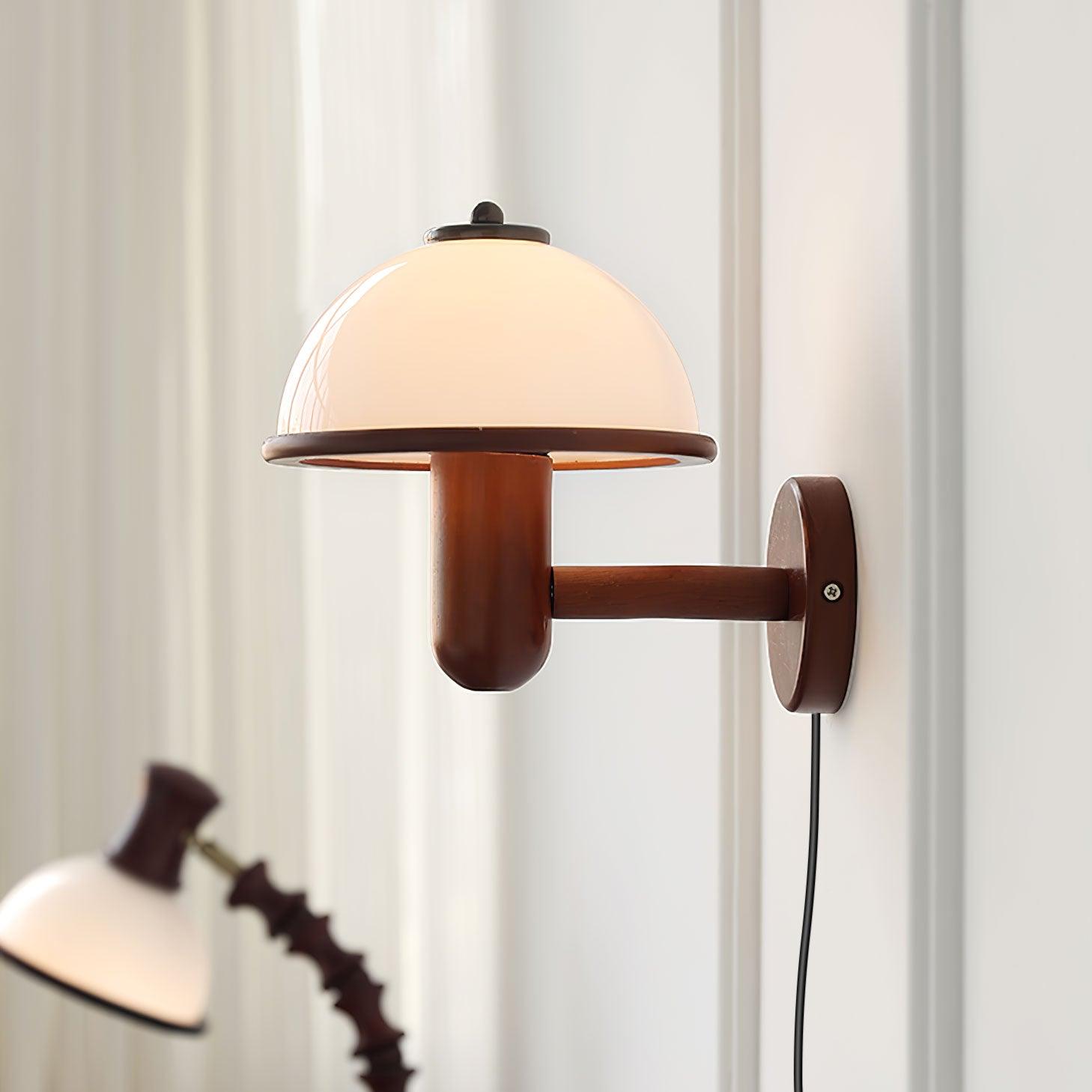 Applique Murale en Bois Champignon – Finition Chêne Élégante avec Douce Lumière LED
