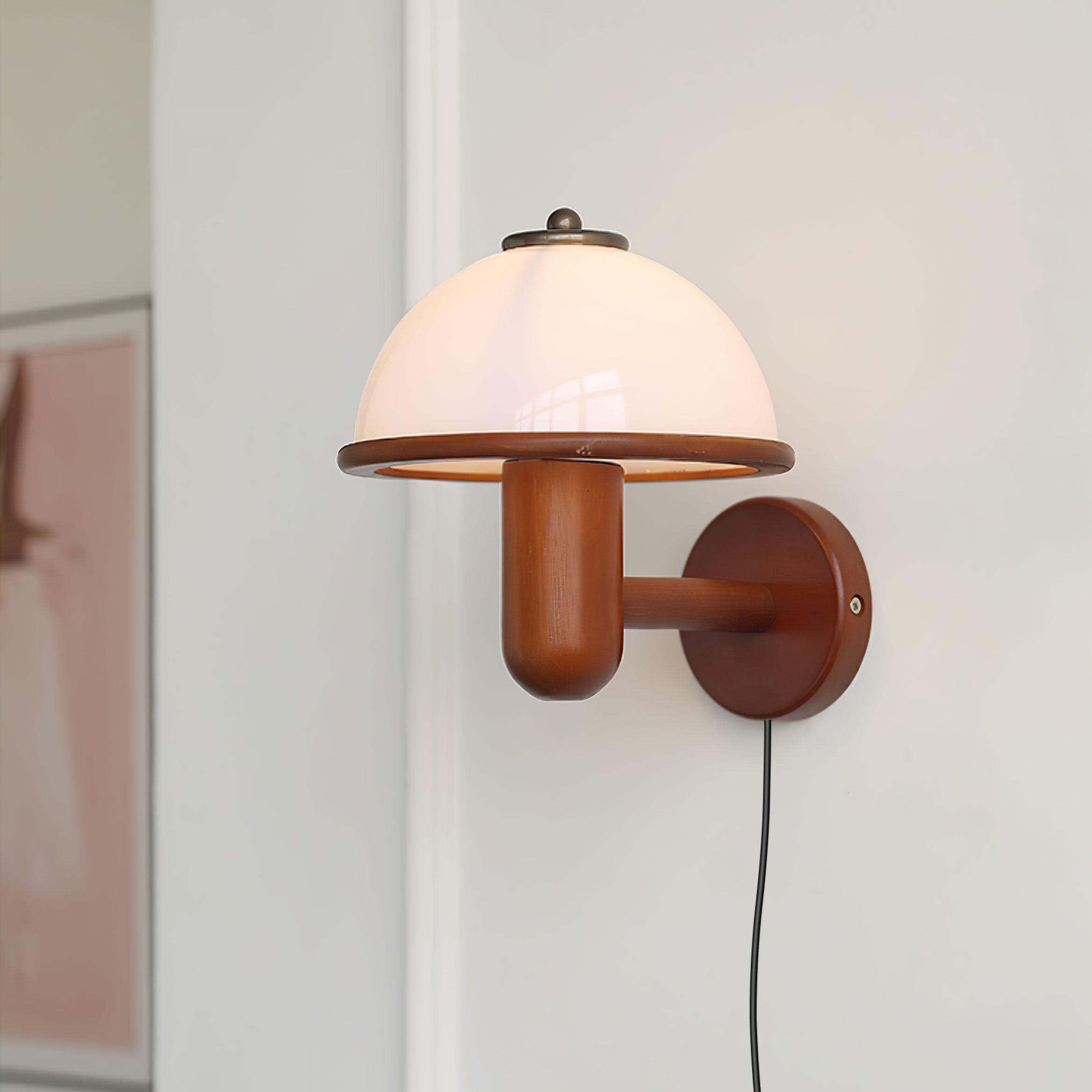 Applique Murale en Bois Champignon – Finition Chêne Élégante avec Douce Lumière LED