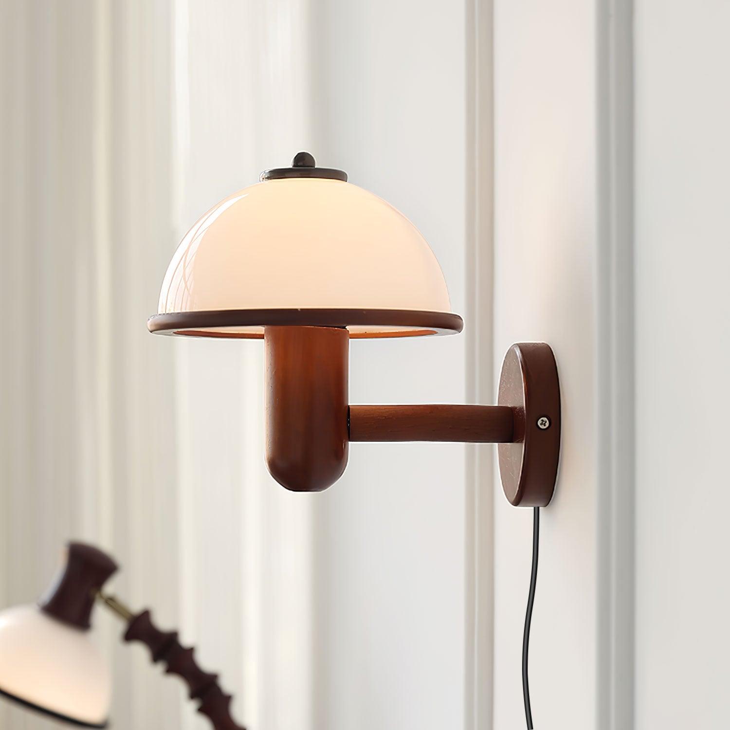 Applique Murale en Bois Champignon – Finition Chêne Élégante avec Douce Lumière LED