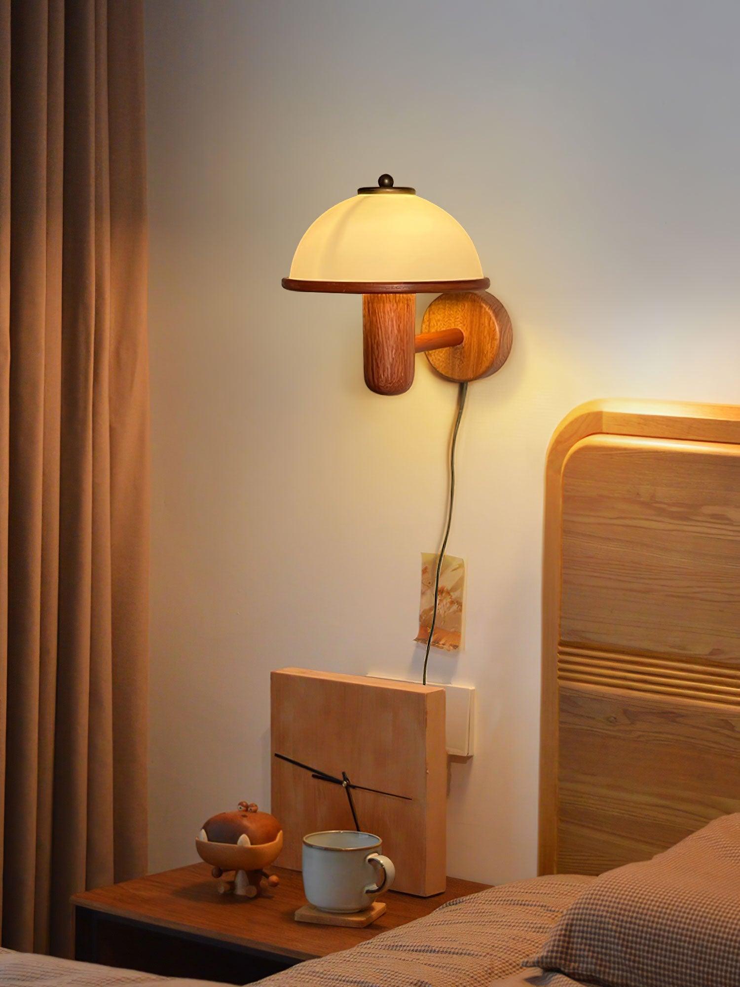 Applique Murale en Bois Champignon – Finition Chêne Élégante avec Douce Lumière LED