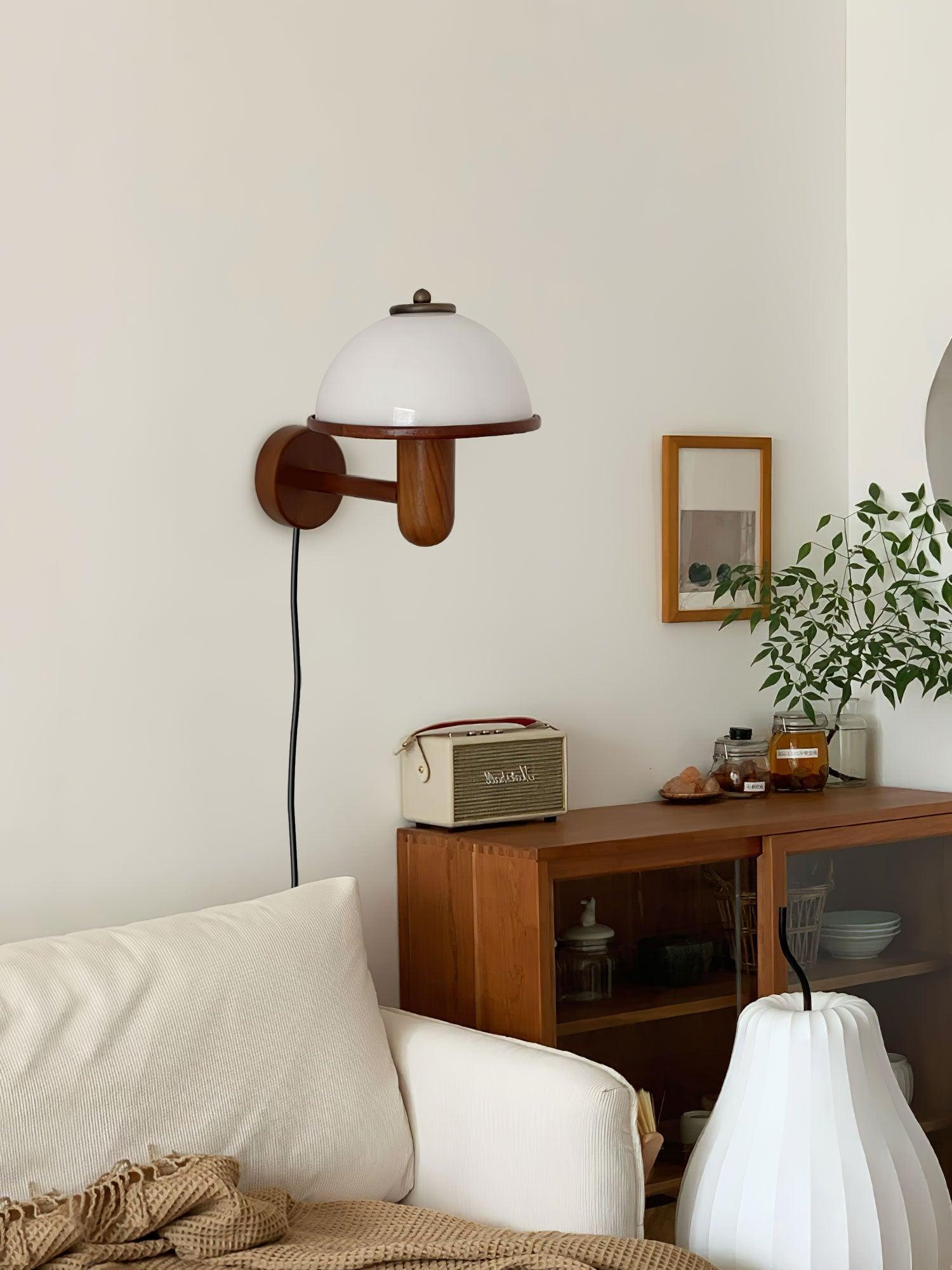 Applique Murale en Bois Champignon – Finition Chêne Élégante avec Douce Lumière LED
