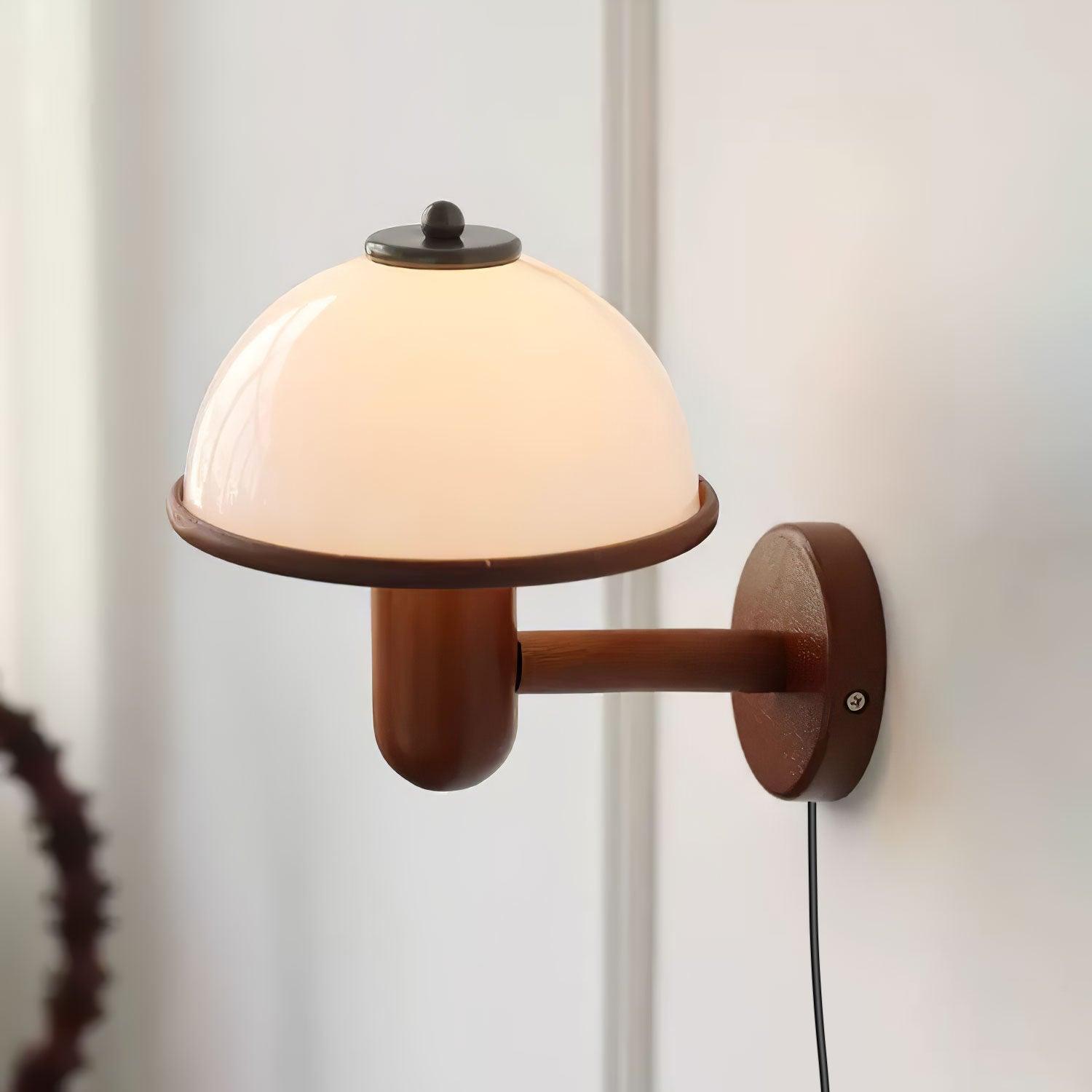 Applique Murale en Bois Champignon – Finition Chêne Élégante avec Douce Lumière LED