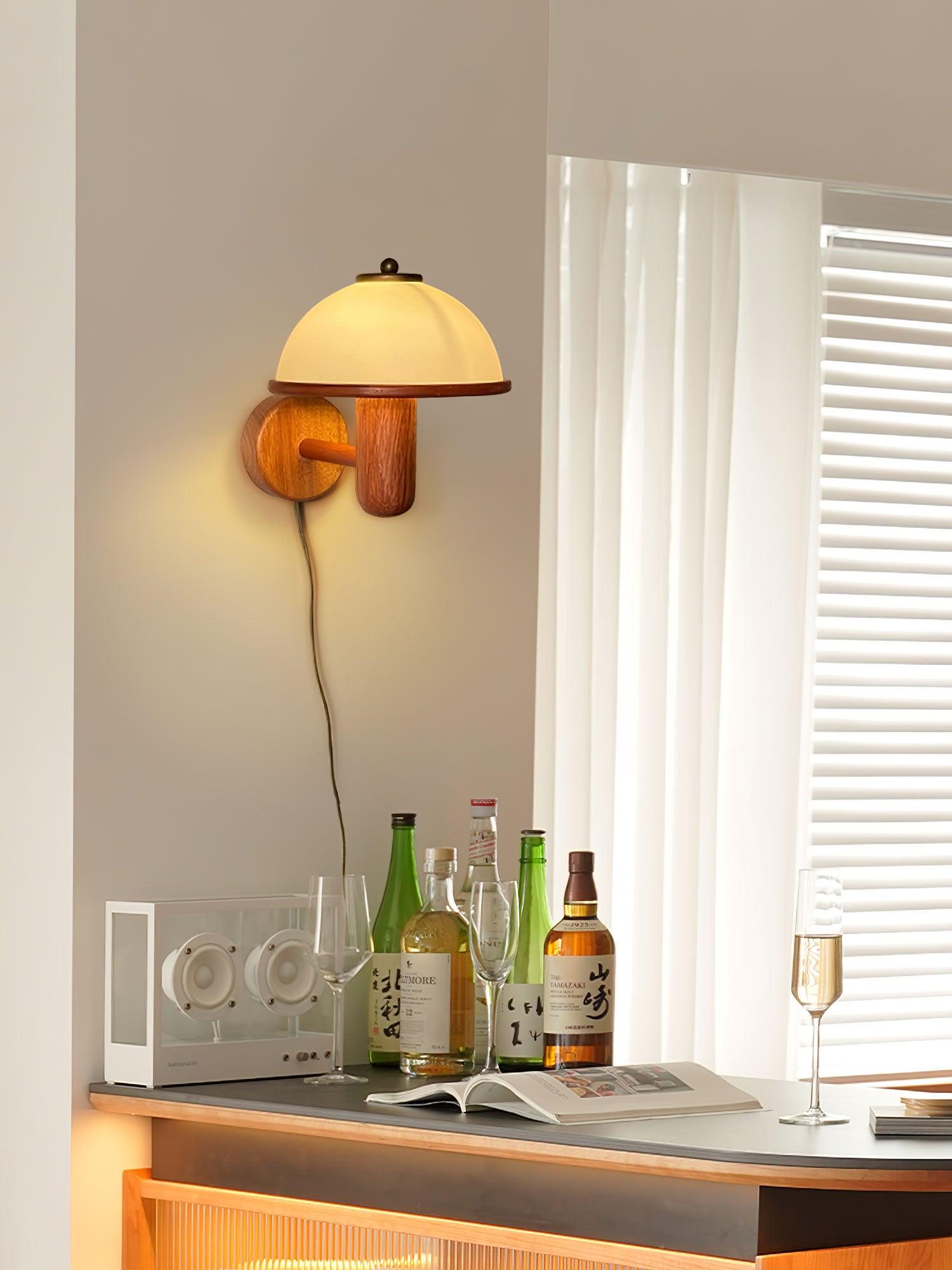 Applique Murale en Bois Champignon – Finition Chêne Élégante avec Douce Lumière LED