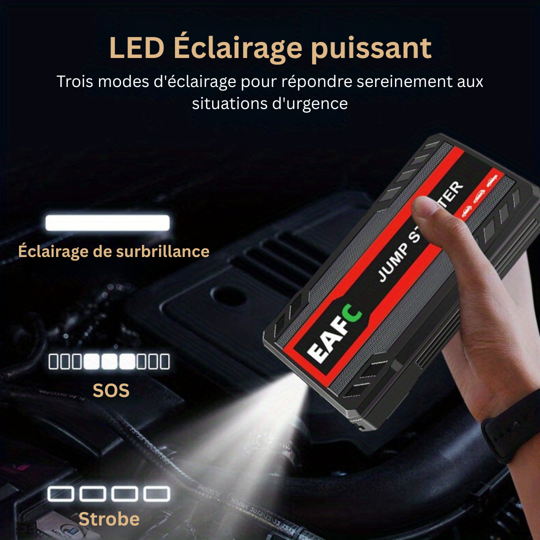 LuxAuto Elite Démarreur de Voiture Portable | Booster d'urgence et chargeur de batterie mobile pour camping-car 12V, idéal pour les voyages