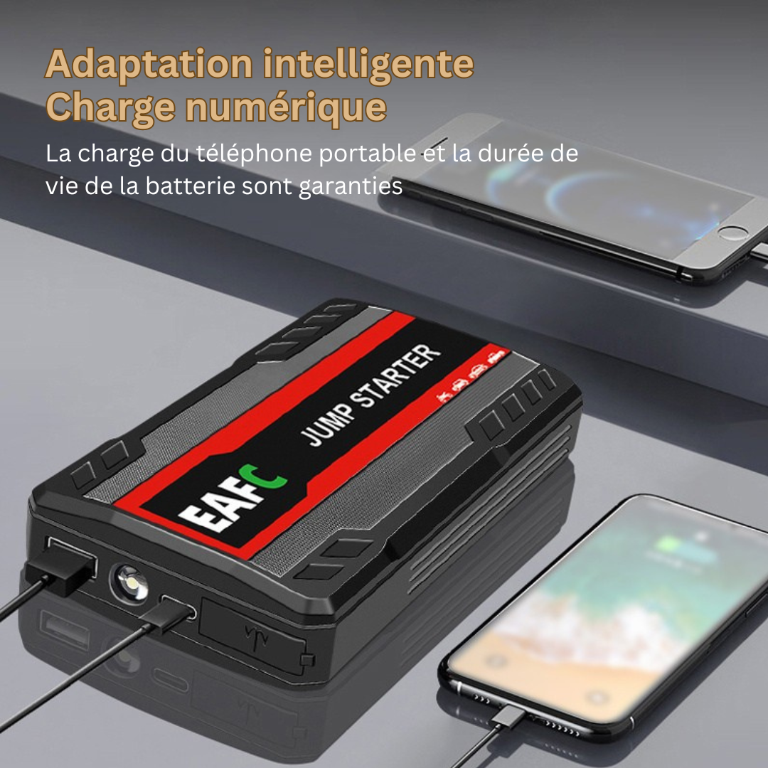 LuxAuto Elite Démarreur de Voiture Portable | Booster d'urgence et chargeur de batterie mobile pour camping-car 12V, idéal pour les voyages