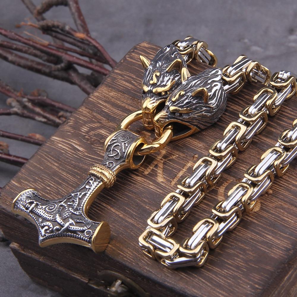 Collier amulette de loup viking | Pendentif tête de loup Viking en acier inoxydable pour hommes