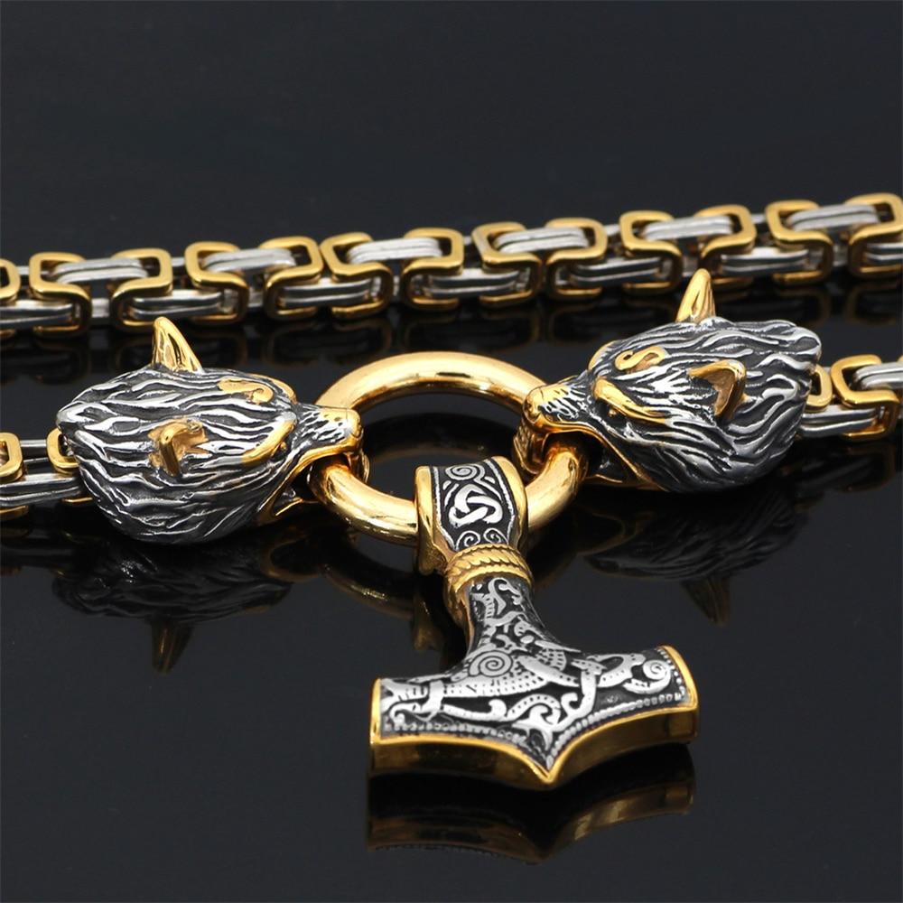 Collier amulette de loup viking | Pendentif tête de loup Viking en acier inoxydable pour hommes