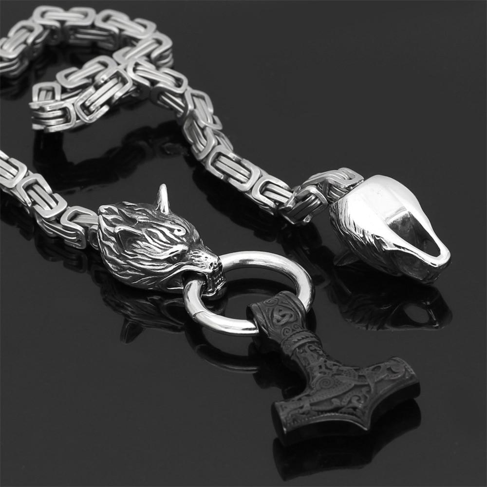 Collier amulette de loup viking | Pendentif tête de loup Viking en acier inoxydable pour hommes