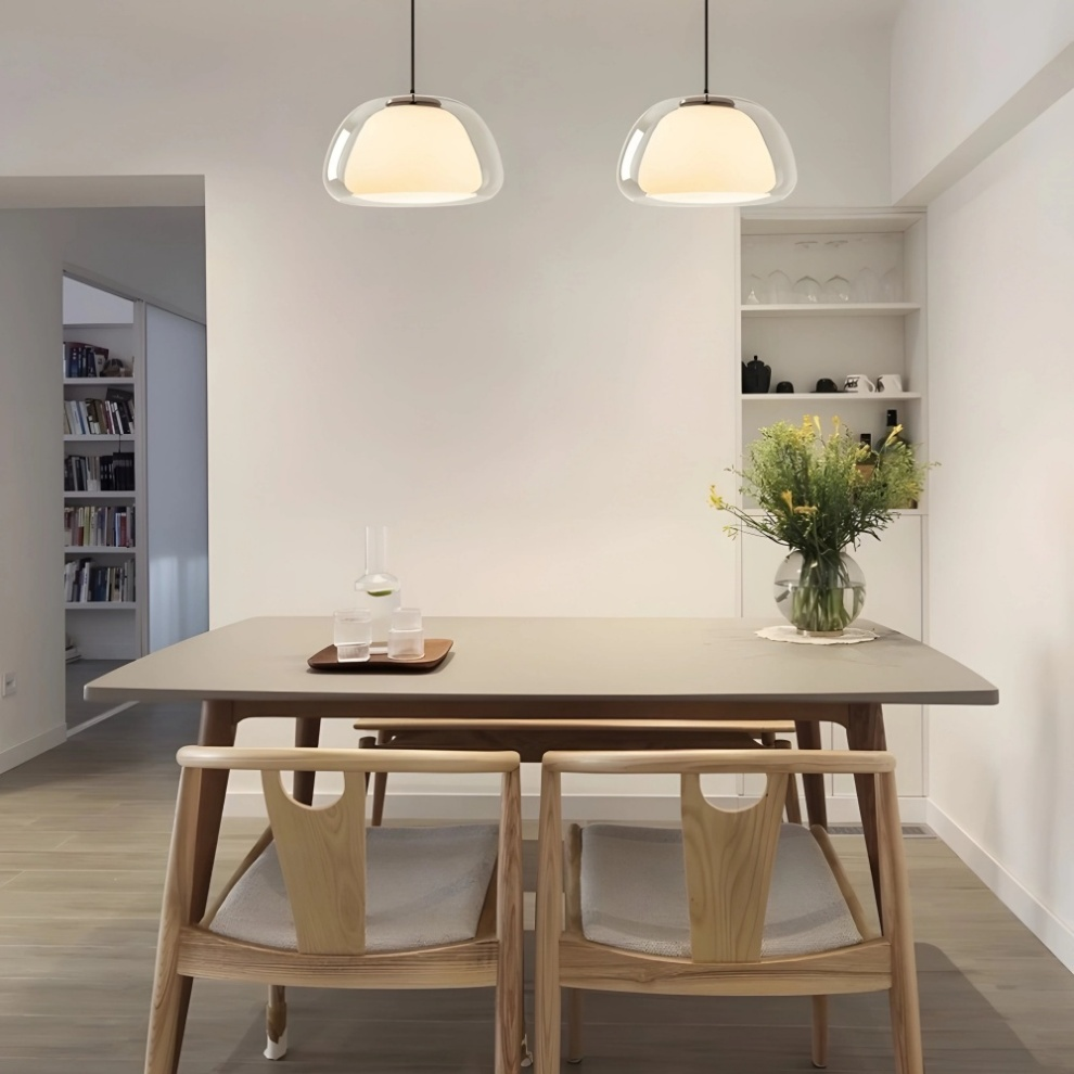 Lustre en Gelée Moderne – Abat-jour en Verre Blanc Élégant avec Longueur Suspendue Ajustable