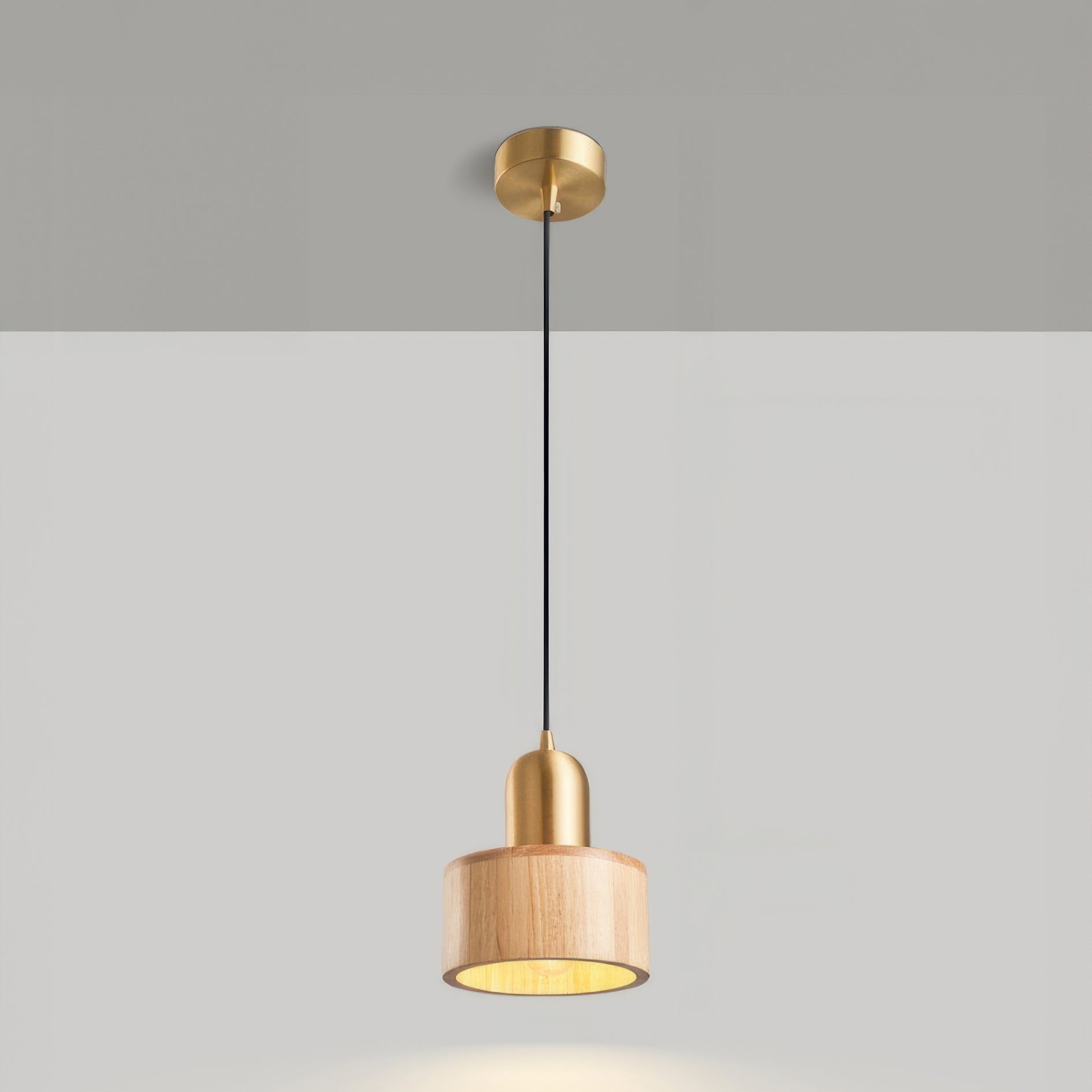 Suspension Cylindrique Japonaise – Lampe Suspendue LED Minimaliste en Laiton et Bois