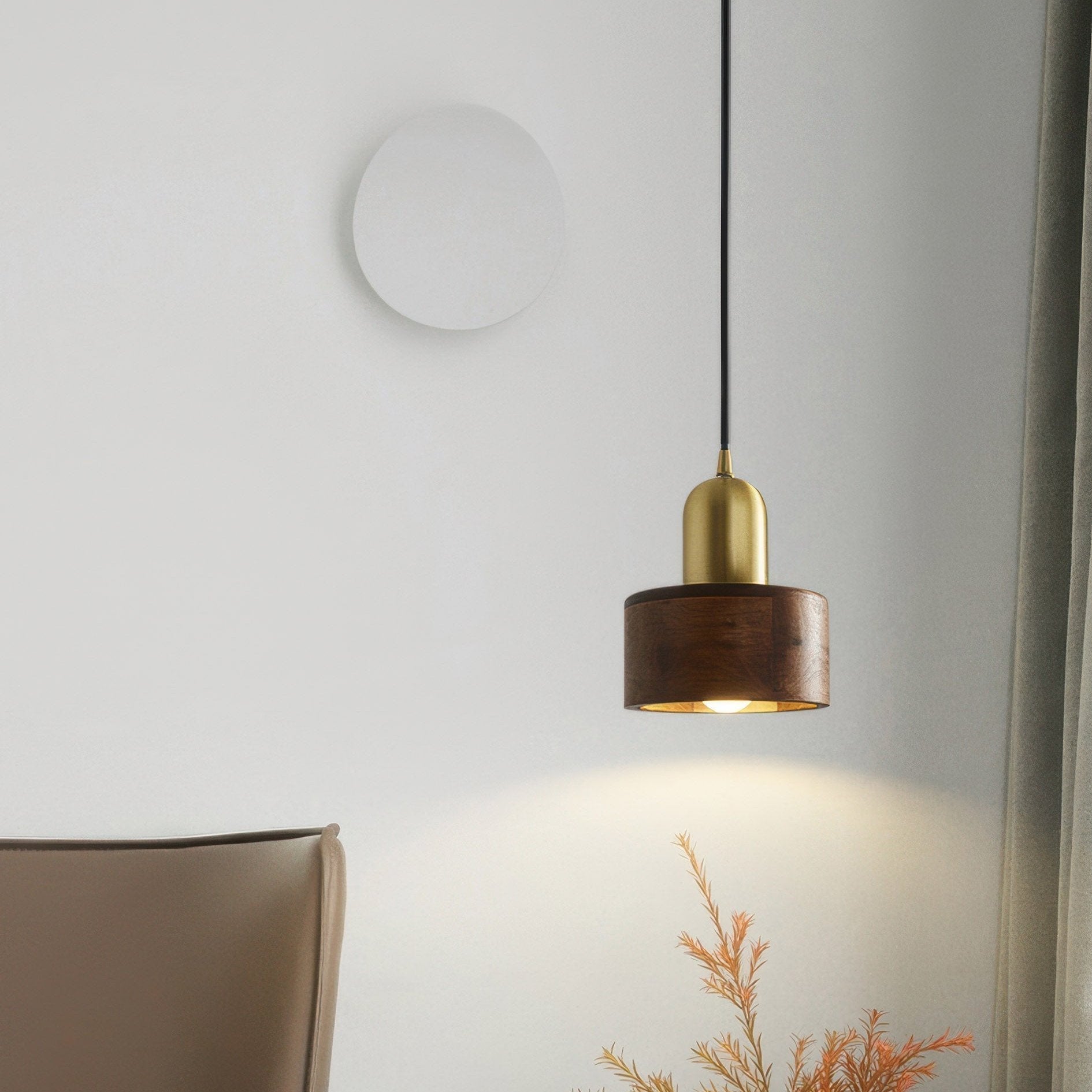 Suspension Cylindrique Japonaise – Lampe Suspendue LED Minimaliste en Laiton et Bois