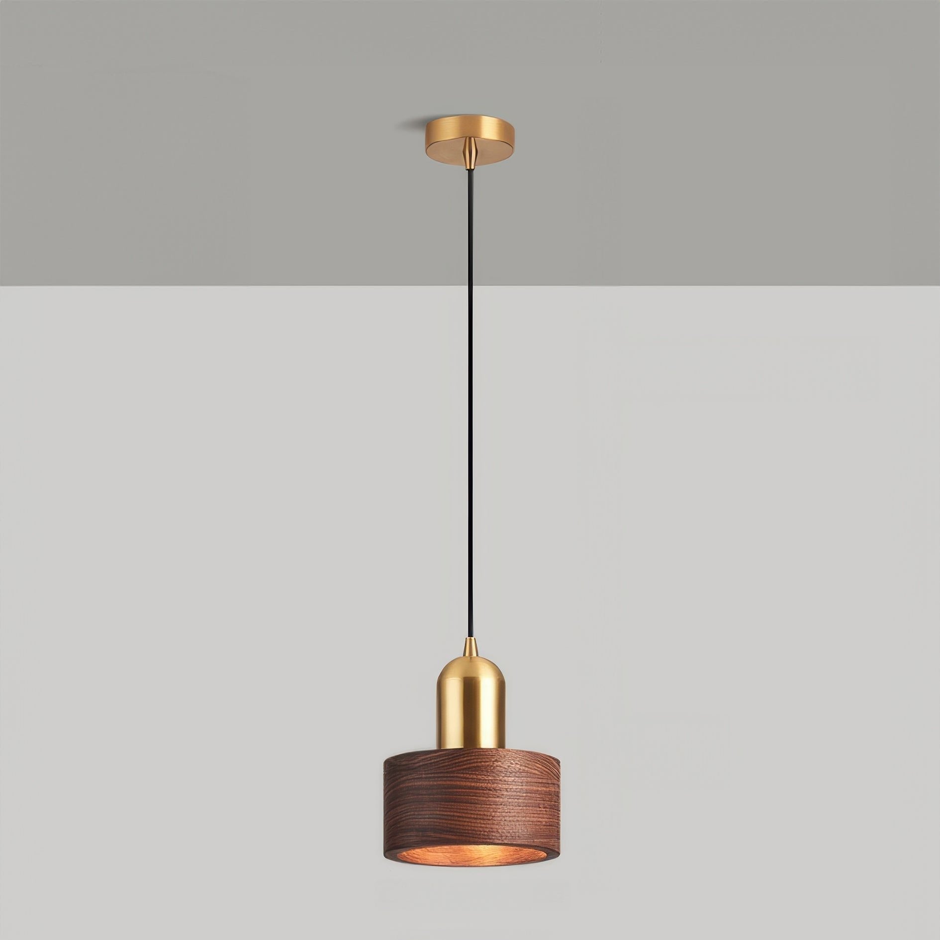 Suspension Cylindrique Japonaise – Lampe Suspendue LED Minimaliste en Laiton et Bois
