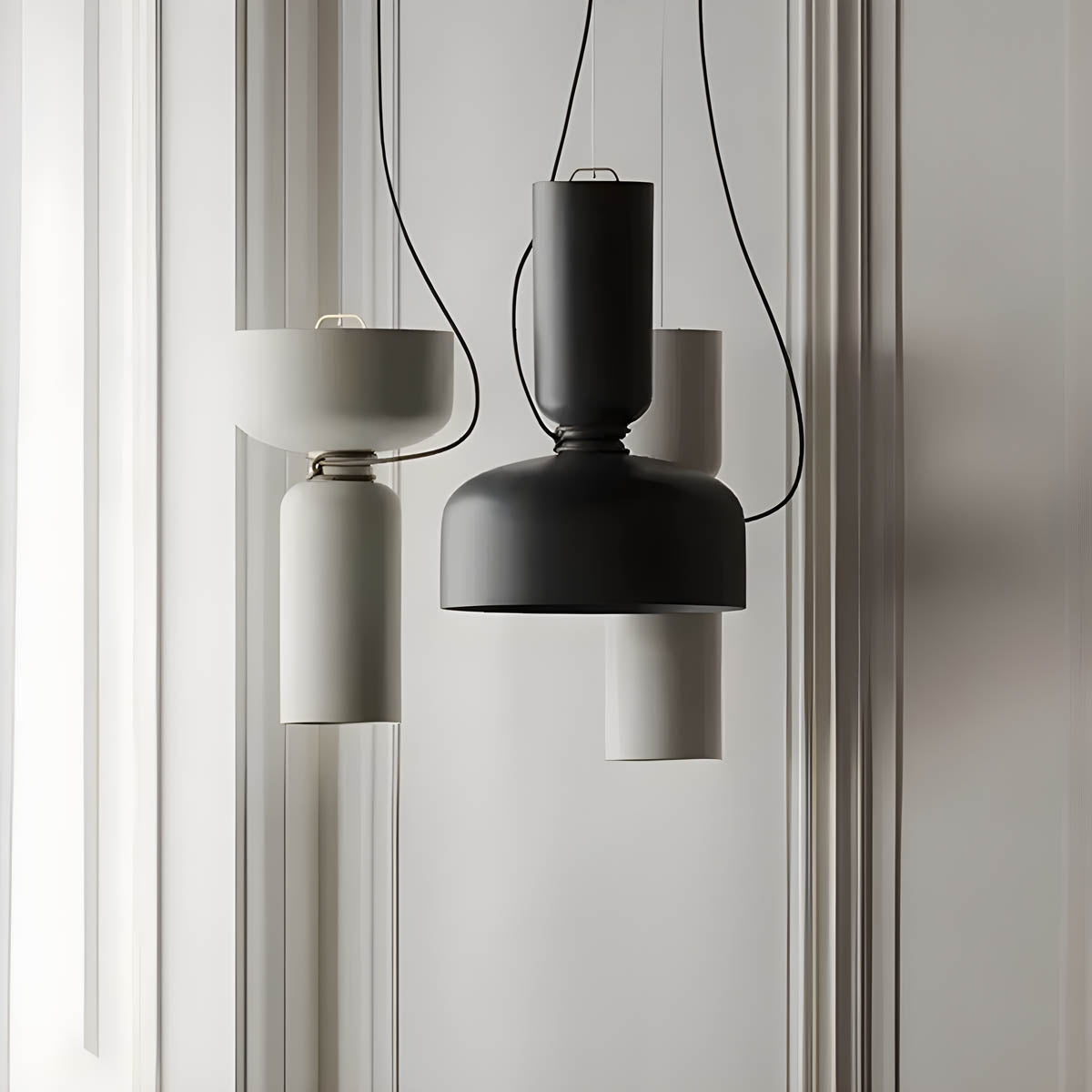 Suspension Orlee – Design Géométrique Moderne en Noir Mat, Blanc & Gris