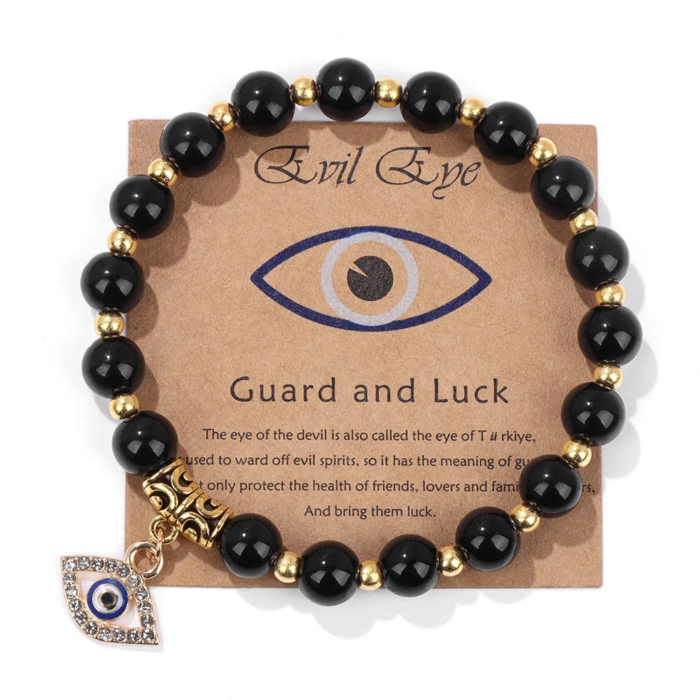 Bracelet en perles avec pendentif œil turc porte-bonheur