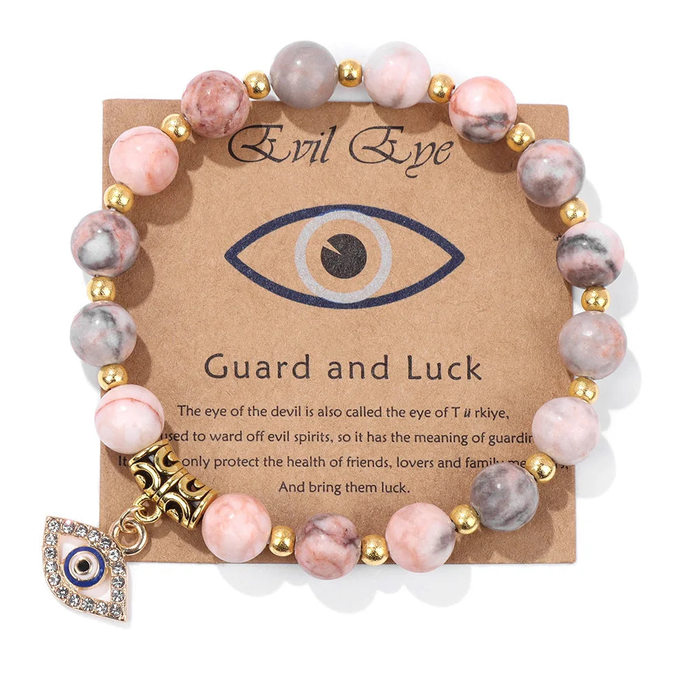 Bracelet en perles avec pendentif œil turc porte-bonheur