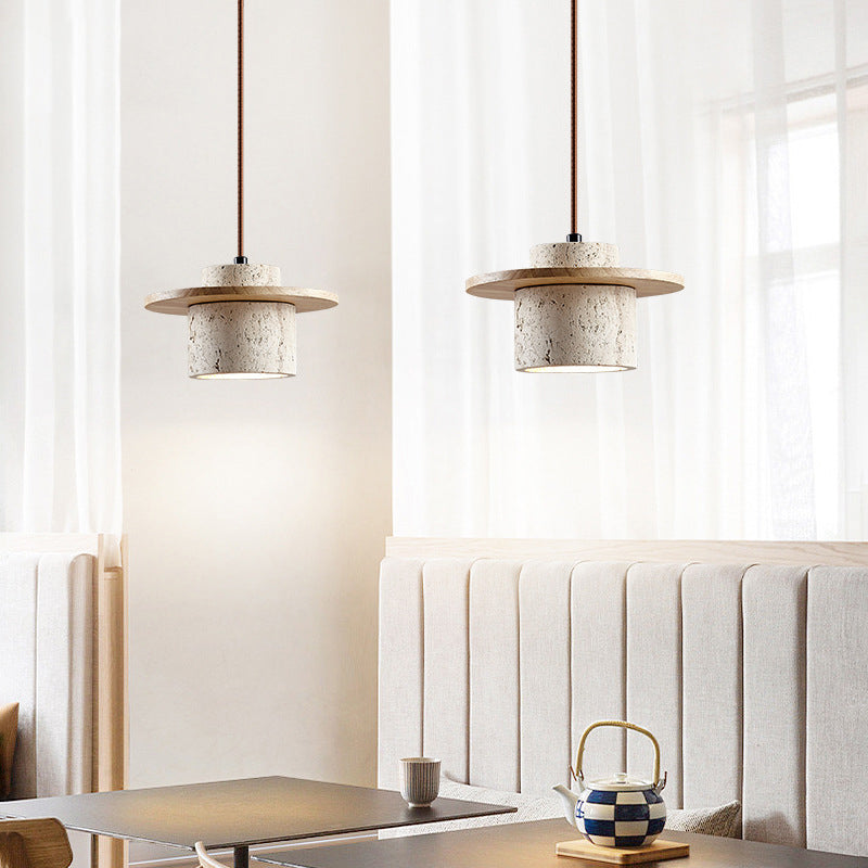 Suspension en Travertin | Design en Pierre Naturelle pour Îlot de Cuisine et Salle à Manger