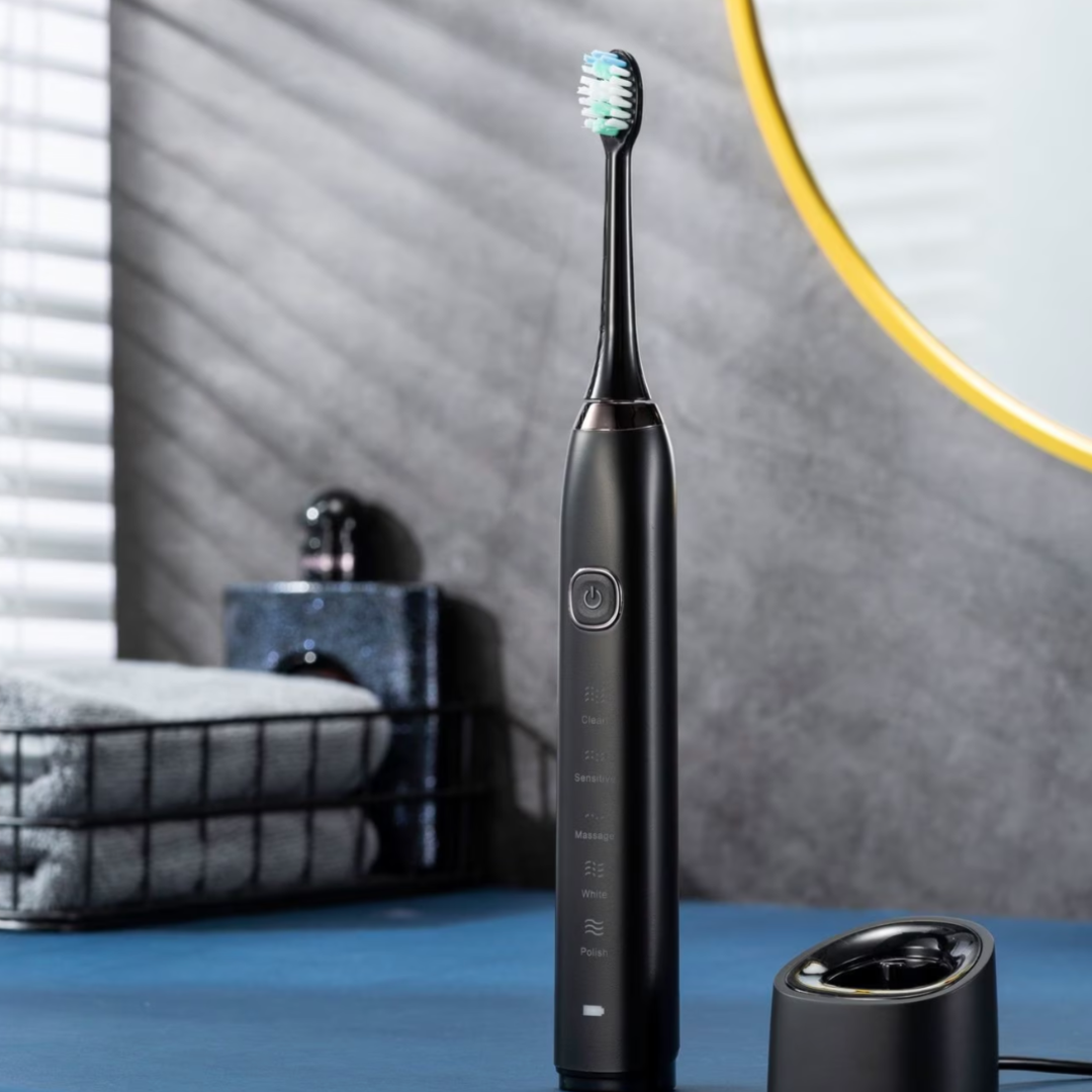 Brosse à dents sonique | Brosse à dents rechargeable avec 5 réglages et 4 poils interchangeables