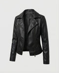 Veste ajustée en simili cuir pour femmes avec fermeture éclair asymétrique – Veste à revers court idéale pour un look quotidien