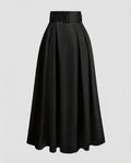 Jupe Maxi Plissée Haute avec Ceinture à Boucle Recouverte – Élégante Jupe A-Ligne Idéale pour un Look Quotidien