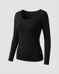 Top à manches longues à encolure dégagée pour femmes – Coupe ajustée, longueur hanches, idéal pour un look décontracté ou smart casual