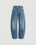 Jeans Relaxés à Jambes Courbées pour Femmes – Pantalons en Denim Ajustés avec Détails de Couture au Genou pour un Look Décontracté