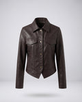 Veste cropped en cuir synthétique pour femmes – Blouson classique avec col, boutons et poches poitrine à rabat pour un look décontracté et chic au quotidien