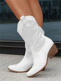 Bottes de cowboy pour femmes – Bottes à enfiler élégantes avec perforations, bout pointu et talon épais, idéales pour un style décontracté au quotidien