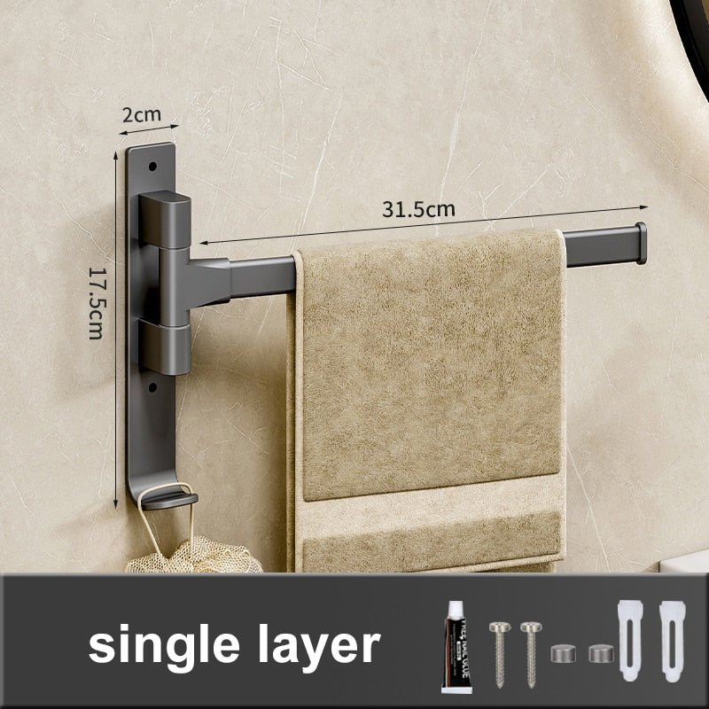 LuxuraElegance Porte-serviettes Pivotant | Monté au mur, autocollant et sans perçage pour une expérience de salle de bain raffinée