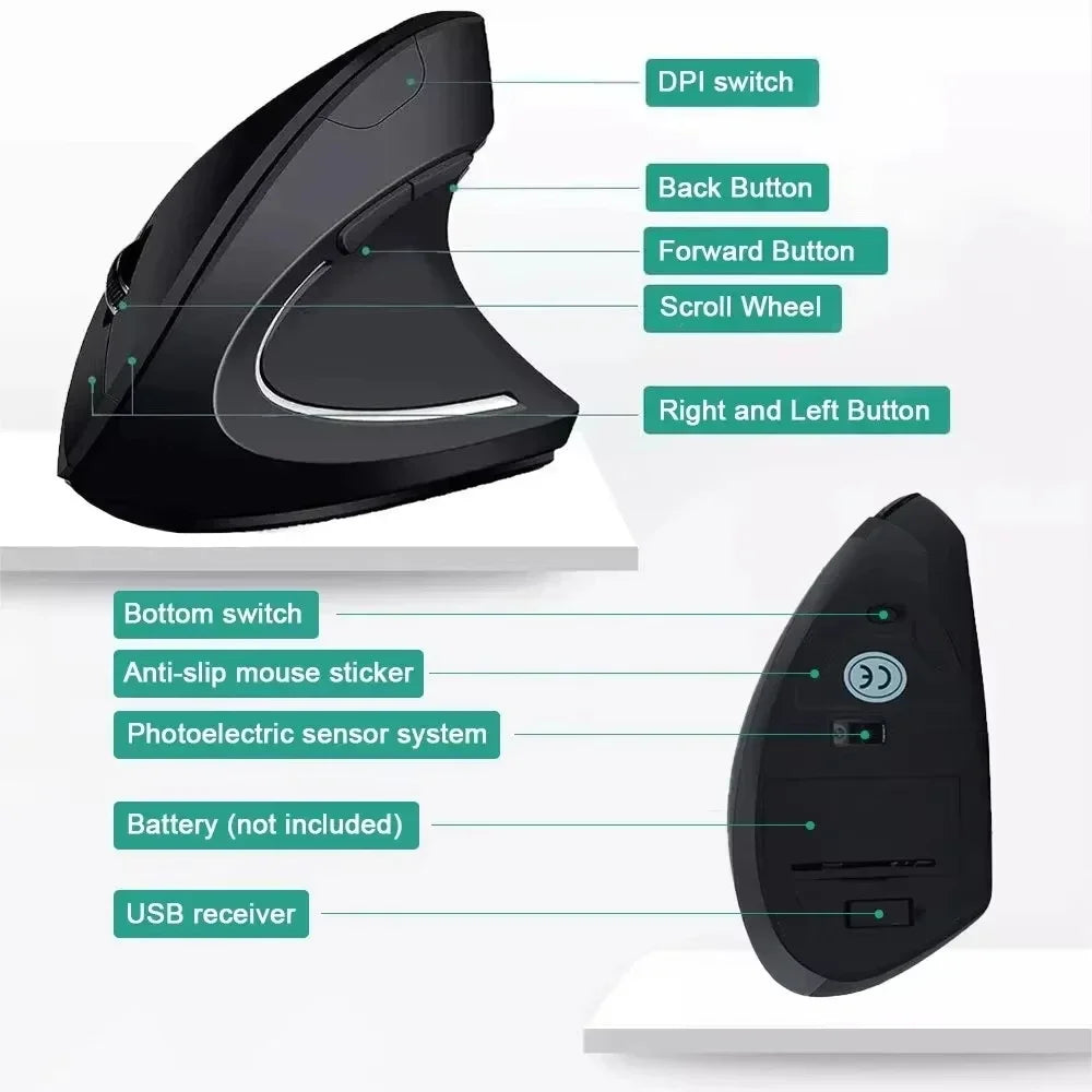 Souris Ergonomique Verticale Silentix 2.4GHz 3 Réglages DPI | Souris Ergonomique | Souris Optique Sans Fil pour Ordinateur Portable & de Bureau