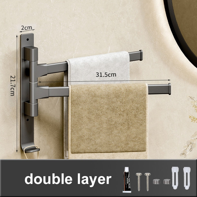 LuxuraElegance Porte-serviettes Pivotant | Monté au mur, autocollant et sans perçage pour une expérience de salle de bain raffinée