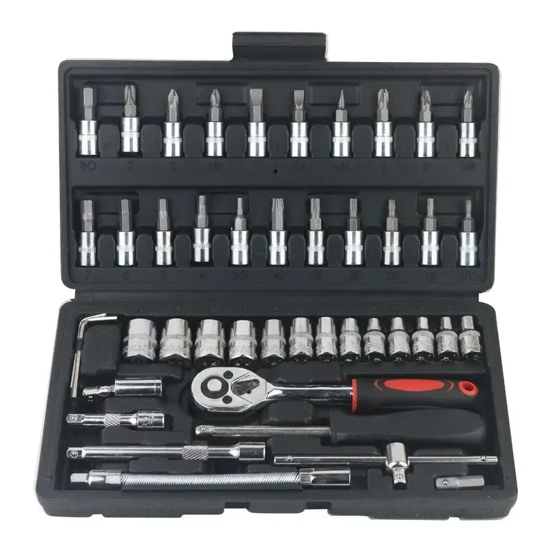 EliteMechanics Ensemble de Clés à Douille de 46 Pièces | Kit de clé à cliquet polyvalent pour réparations professionnelles de voitures et de motos