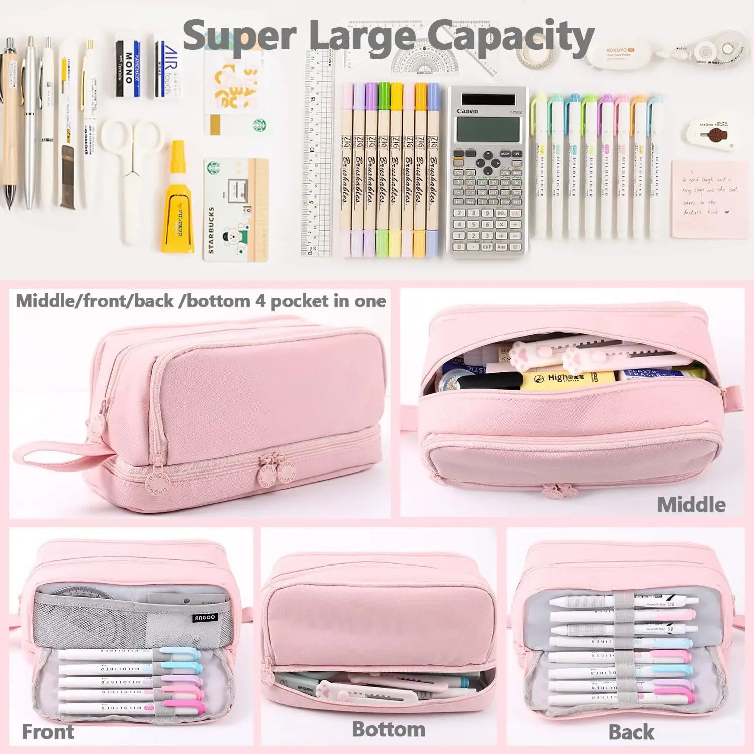 Trousse en toile noire avec compartiment pour règle | Trousse | Étui à double couche pour utilisation scolaire