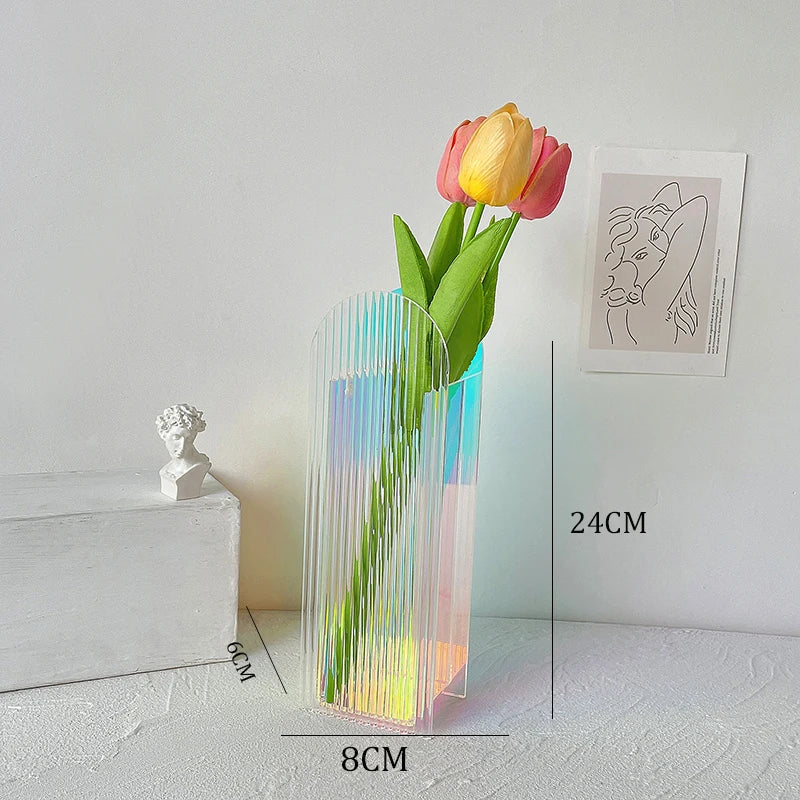 AquaLuxe Élégante Vase en Acrylique | Vase à contraste rose et bleu époustouflant pour une décoration intérieure moderne et une touche artistique