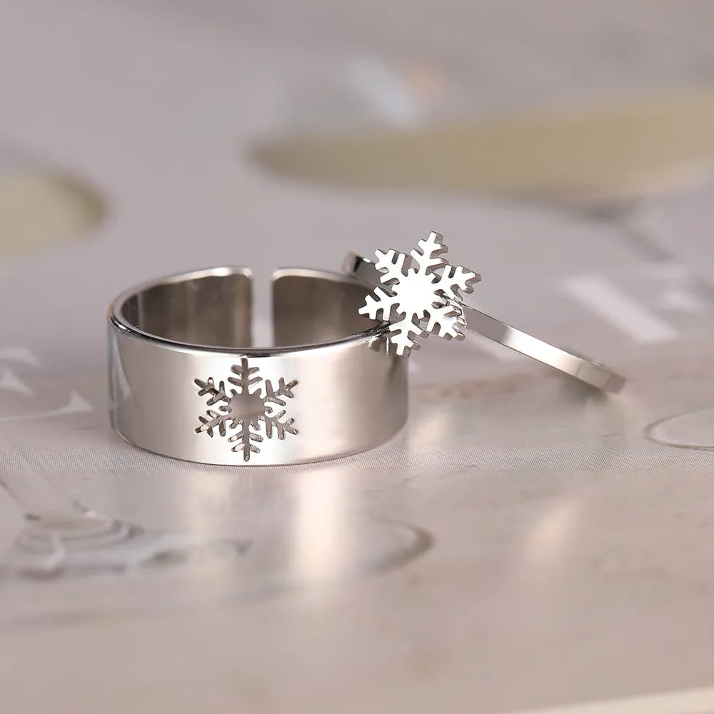 Bague de couple flocon de neige de Noël