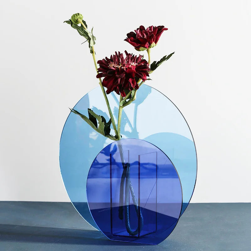 AquaLuxe Élégante Vase en Acrylique | Vase à contraste rose et bleu époustouflant pour une décoration intérieure moderne et une touche artistique