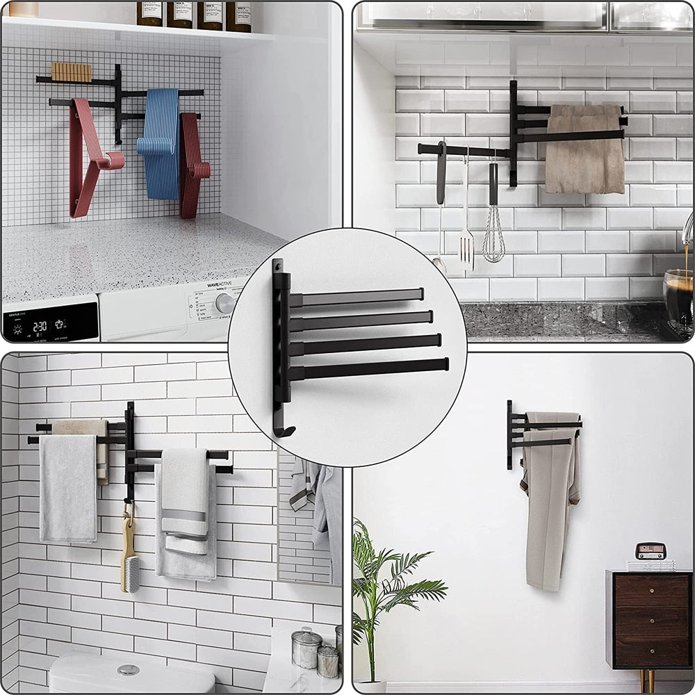 LuxuraElegance Porte-serviettes Pivotant | Monté au mur, autocollant et sans perçage pour une expérience de salle de bain raffinée