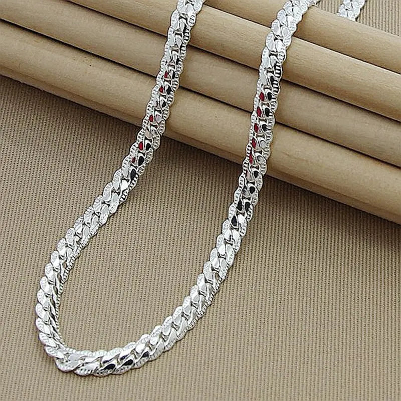 AuraElegance Collier en Argent Sterling | Design intemporel en argent sterling 925 avec une chaîne latérale de 6 mm, disponible en 16/18/20/22/24 pouces, parfait pour les mariages, les fiançailles et les cadeaux de luxe.