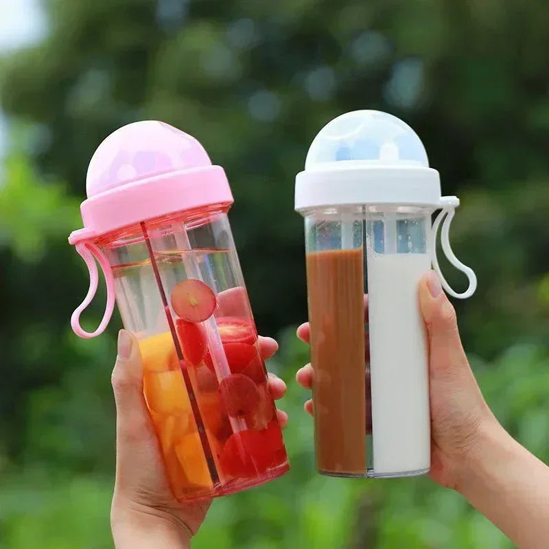 AquaBelle Luxe Bouteille d'Eau à Double Compartiment | Gobelet à Double Pailles Élégant et Portable pour Étudiants et Amateurs de Sports en Plein Air