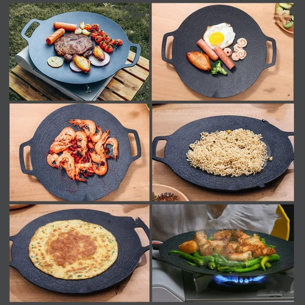 GourmetGrill Luxe Poêle à BBQ Coréenne | Revêtement antiadhésif en pierre médicale avec poignée pour une cuisson, grillade et aventures BBQ sans effort